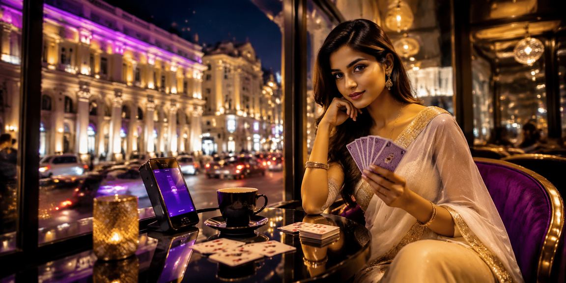 Delhi Connaught Place area with Rummy card game theme