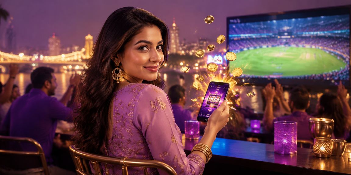 Indian woman playing slot game on mobile phone illustrating online payment and lottery gaming in India